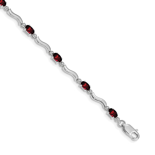 10K White Gold Fancy Diamond And Garnet Bracelet