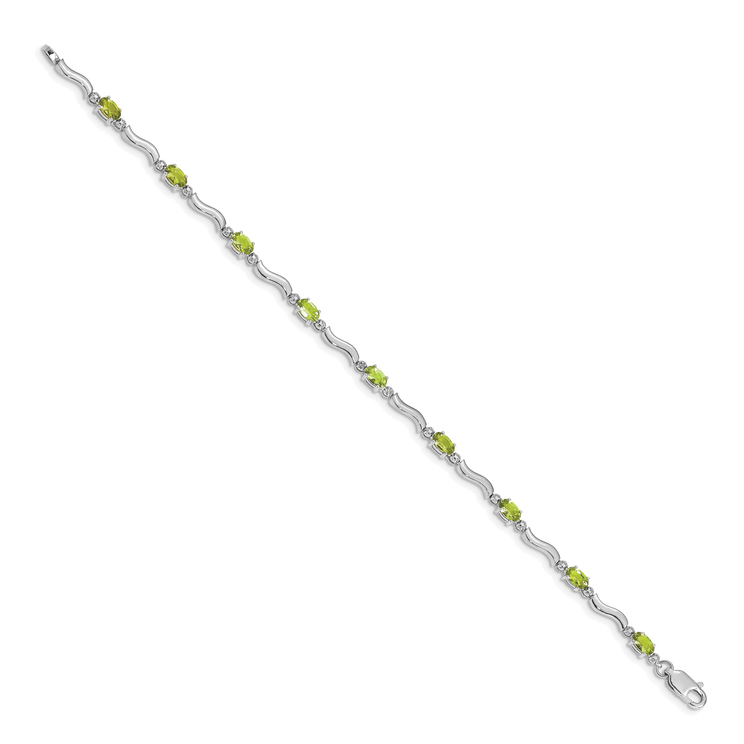 10K White Gold Fancy Diamond And Peridot Bracelet