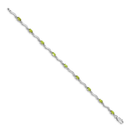 10K White Gold Fancy Diamond And Peridot Bracelet