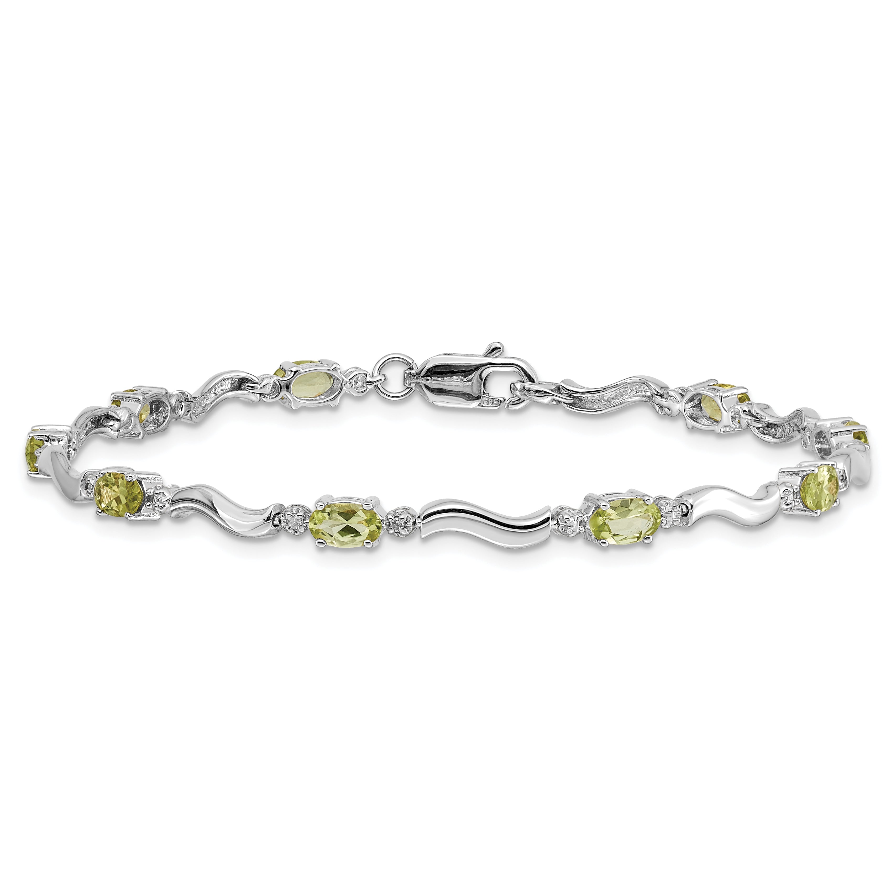 10K White Gold Fancy Diamond And Peridot Bracelet