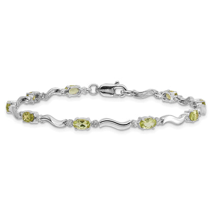 10K White Gold Fancy Diamond And Peridot Bracelet