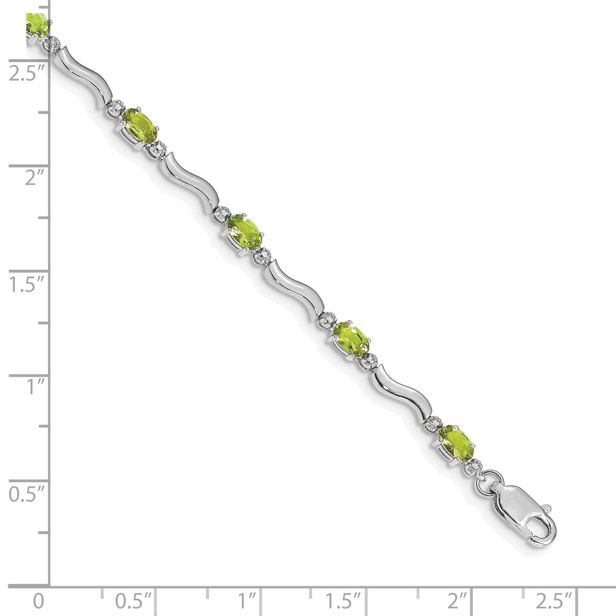 10K White Gold Fancy Diamond And Peridot Bracelet