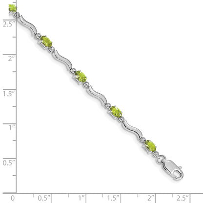 10K White Gold Fancy Diamond And Peridot Bracelet
