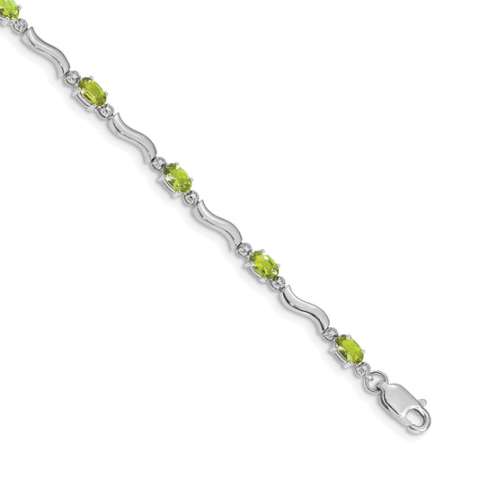 10K White Gold Fancy Diamond And Peridot Bracelet