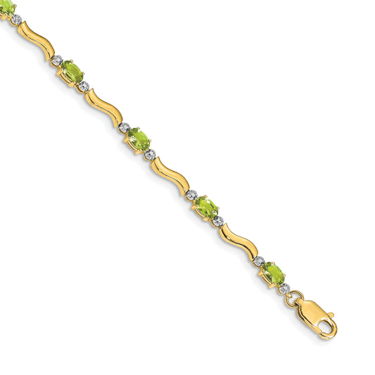 10K Yellow Gold Fancy Diamond And Peridot Bracelet