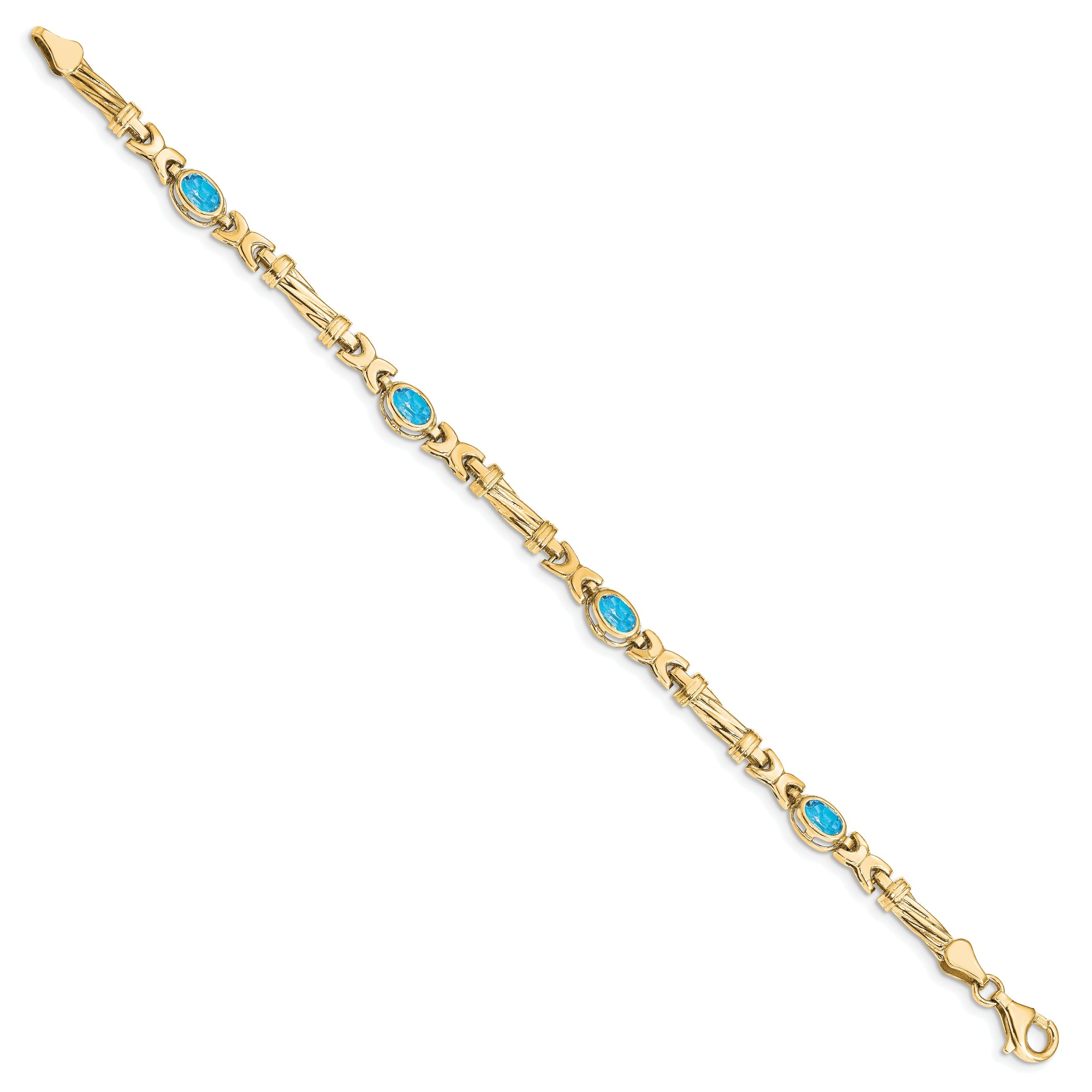 10K Yellow Gold Blue Topaz 4 Stone Bracelet