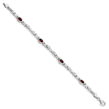 10K White Gold Garnet 4 Stone Bracelet