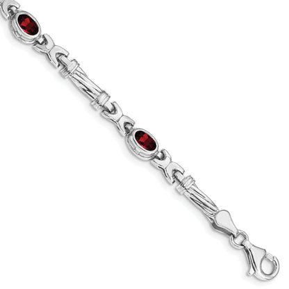 10K White Gold Garnet 4 Stone Bracelet
