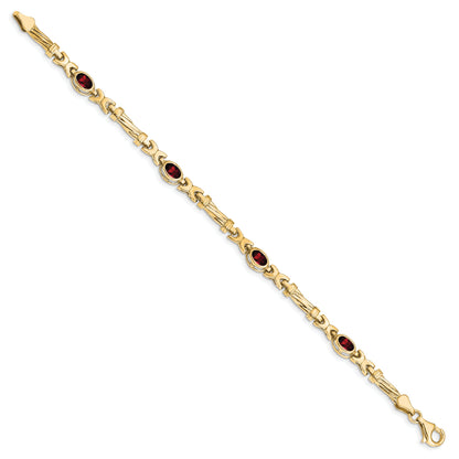 10K Yellow Gold Garnet 4 Stone Bracelet