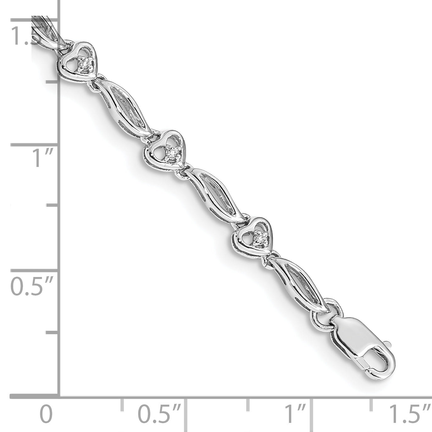 10K White Gold Polished Diamond Heart Bracelet
