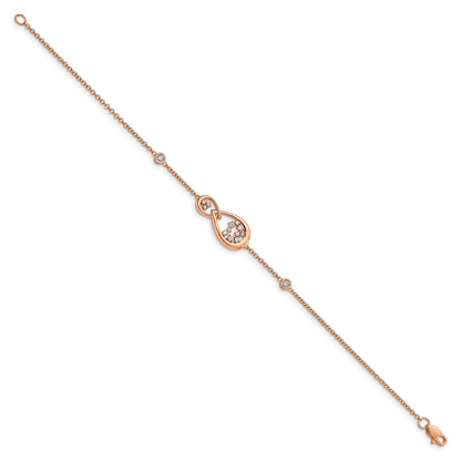 14K Rose Gold Polished Diamond Teardrop 7In Bracelet