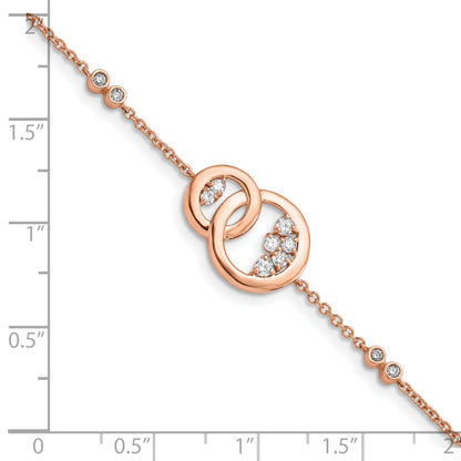 14K Rose Gold Complete 1/3 Carat Diamond Double Circle With Star Dangle 7 Inch Bracelet