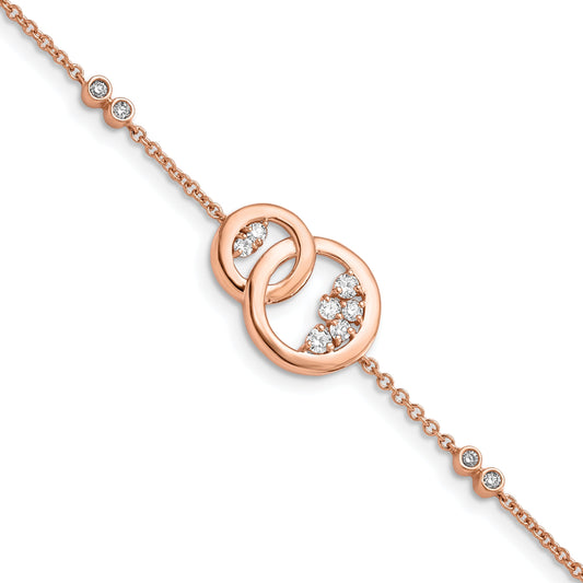 14K Rose Gold Complete 1/3 Carat Diamond Double Circle With Star Dangle 7 Inch Bracelet