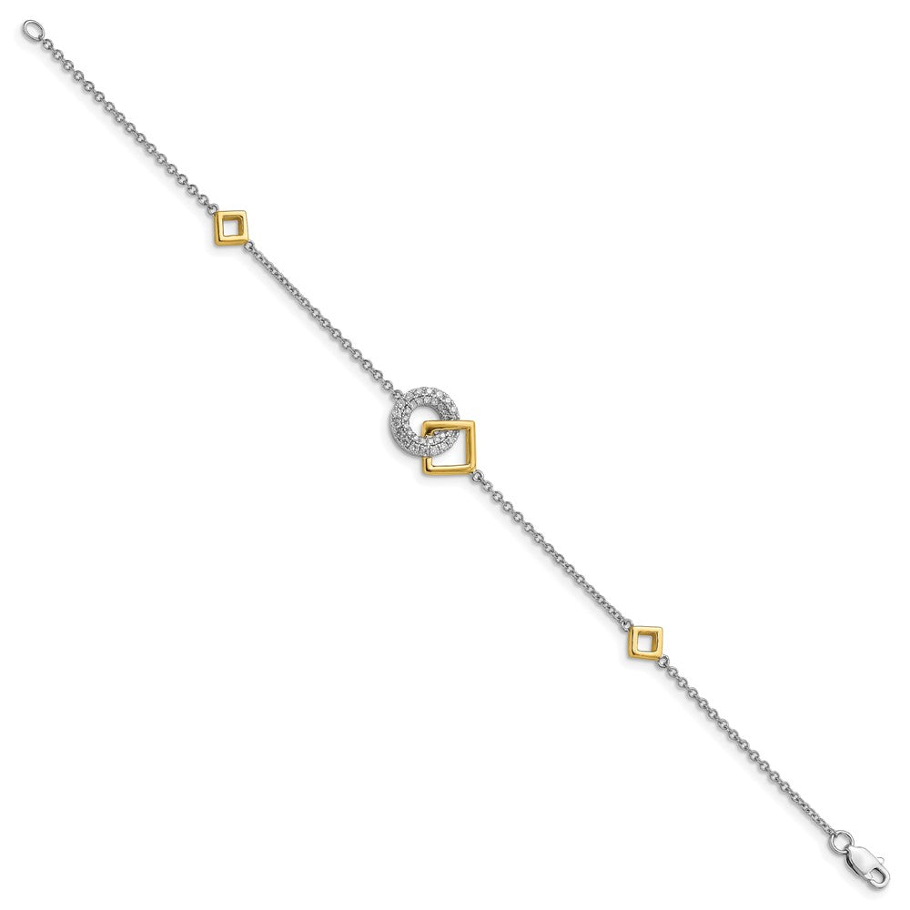 14K Two Tone Polished Diamond Circle And Square 7In Bracelet