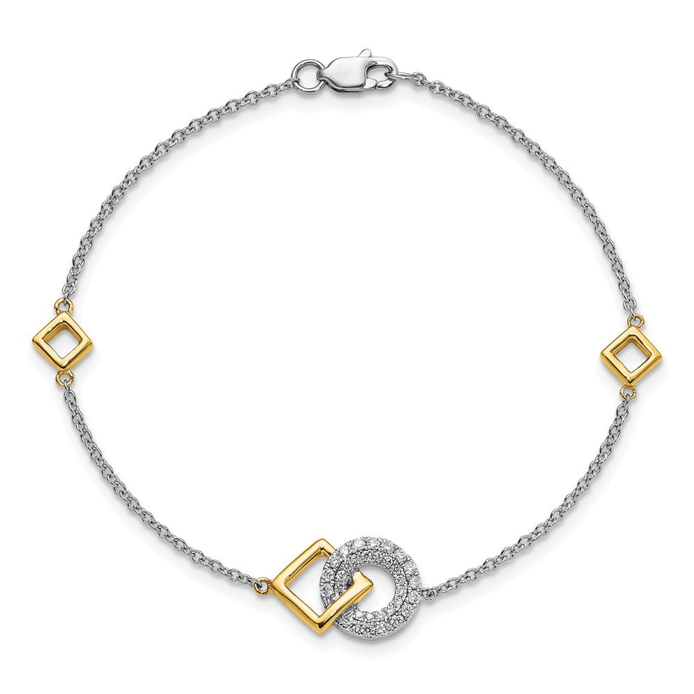 14K Two Tone Polished Diamond Circle And Square 7In Bracelet