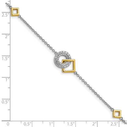 14K Two Tone Polished Diamond Circle And Square 7In Bracelet