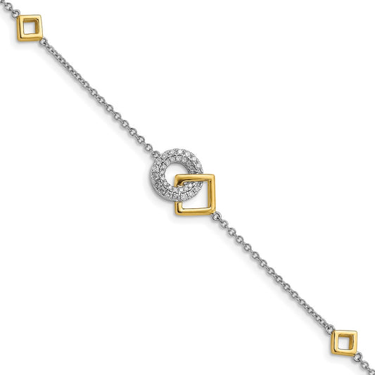 14K Two Tone Polished Diamond Circle And Square 7In Bracelet