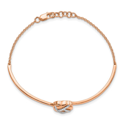14K Rose Gold Polished Complete 1/8 Carat Diamond Love Knot Half Bangle 7 Inch Bracelet With 0.5 Extender
