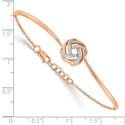 14K Rose Gold Polished Complete 1/8 Carat Diamond Love Knot Half Bangle 7 Inch Bracelet With 0.5 Extender