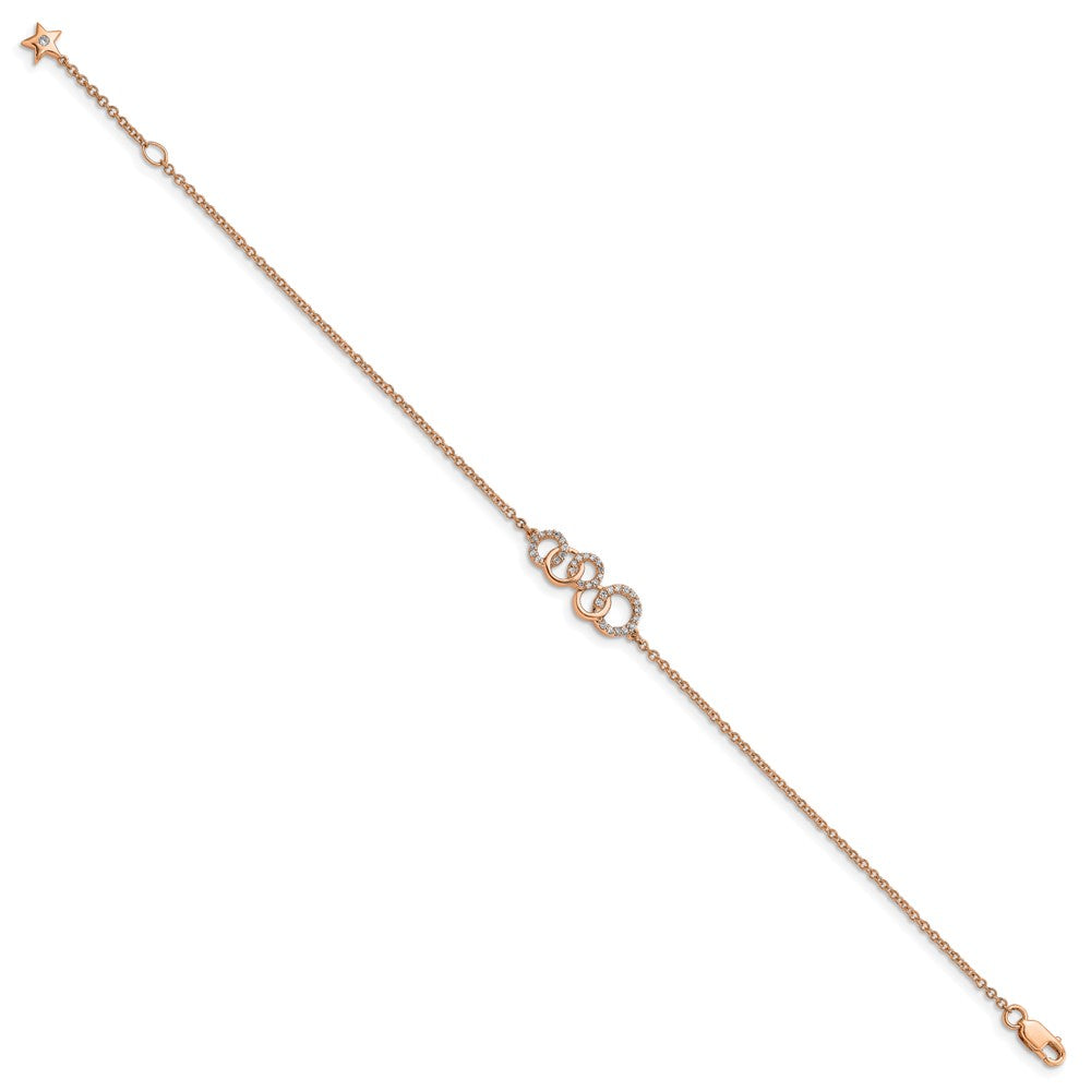 14K Rose Gold Diamond Circles Star Dangle 7In Bracelet
