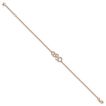 14K Rose Gold Diamond Circles Star Dangle 7In Bracelet
