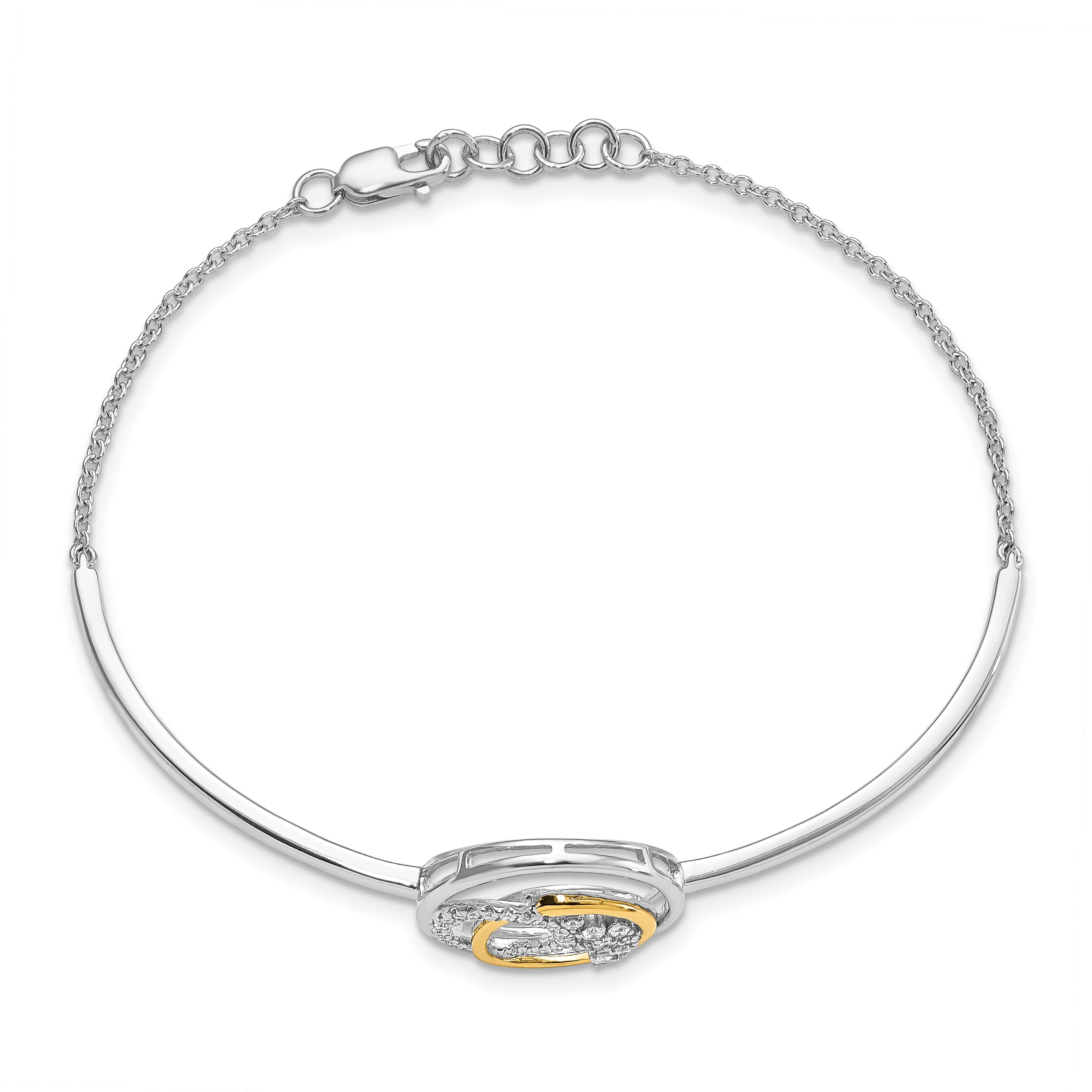 14K Two Tone Diamond Circle Cluster Bar 7In W/.5In Ext Bracelet