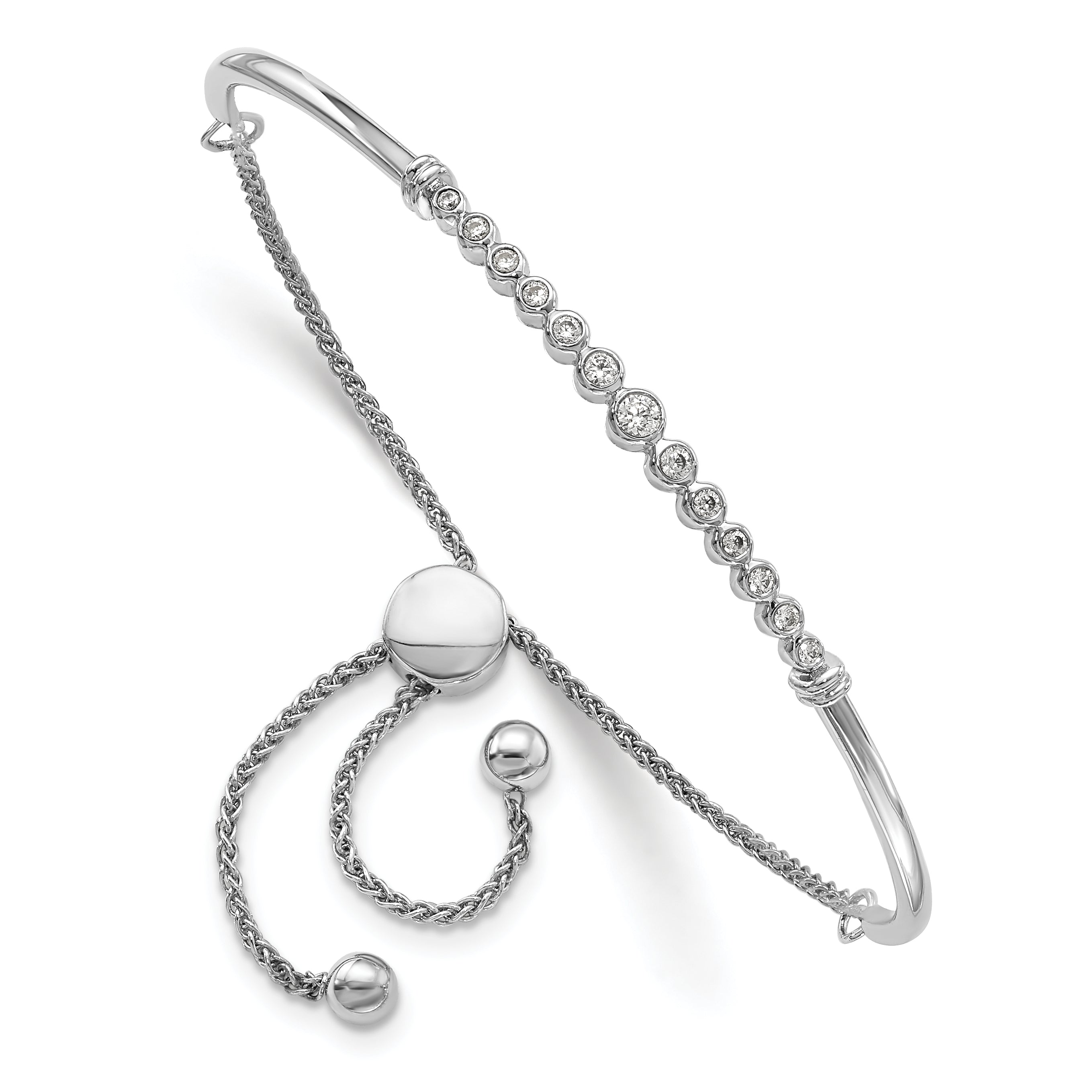 14k White Gold 1/5 Ct. Lab Grown Diamond VS/SI+ G+ Adjustable Bolo Bracelet