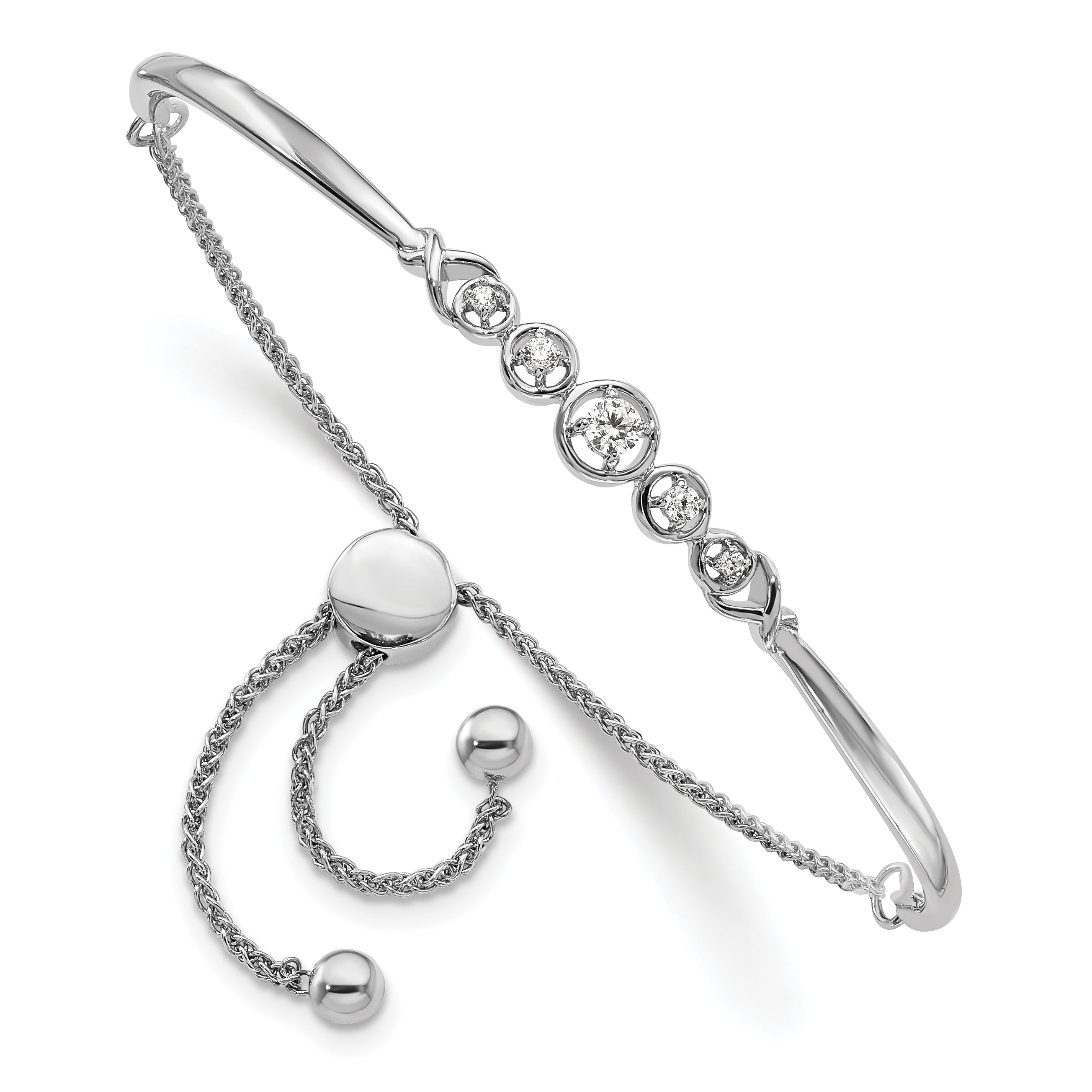 14k White Gold 1/6 Ct. Lab Grown Diamond VS/SI+ G+ Adjustable Bolo Bracelet