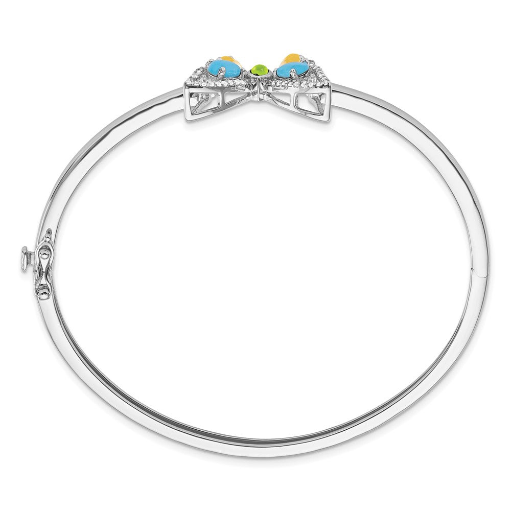 14K White Gold Turquoise/Peridot/Citrine/Wh. Topaz Butterfly Bangle