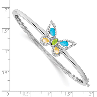 14K White Gold Turquoise/Peridot/Citrine/Wh. Topaz Butterfly Bangle