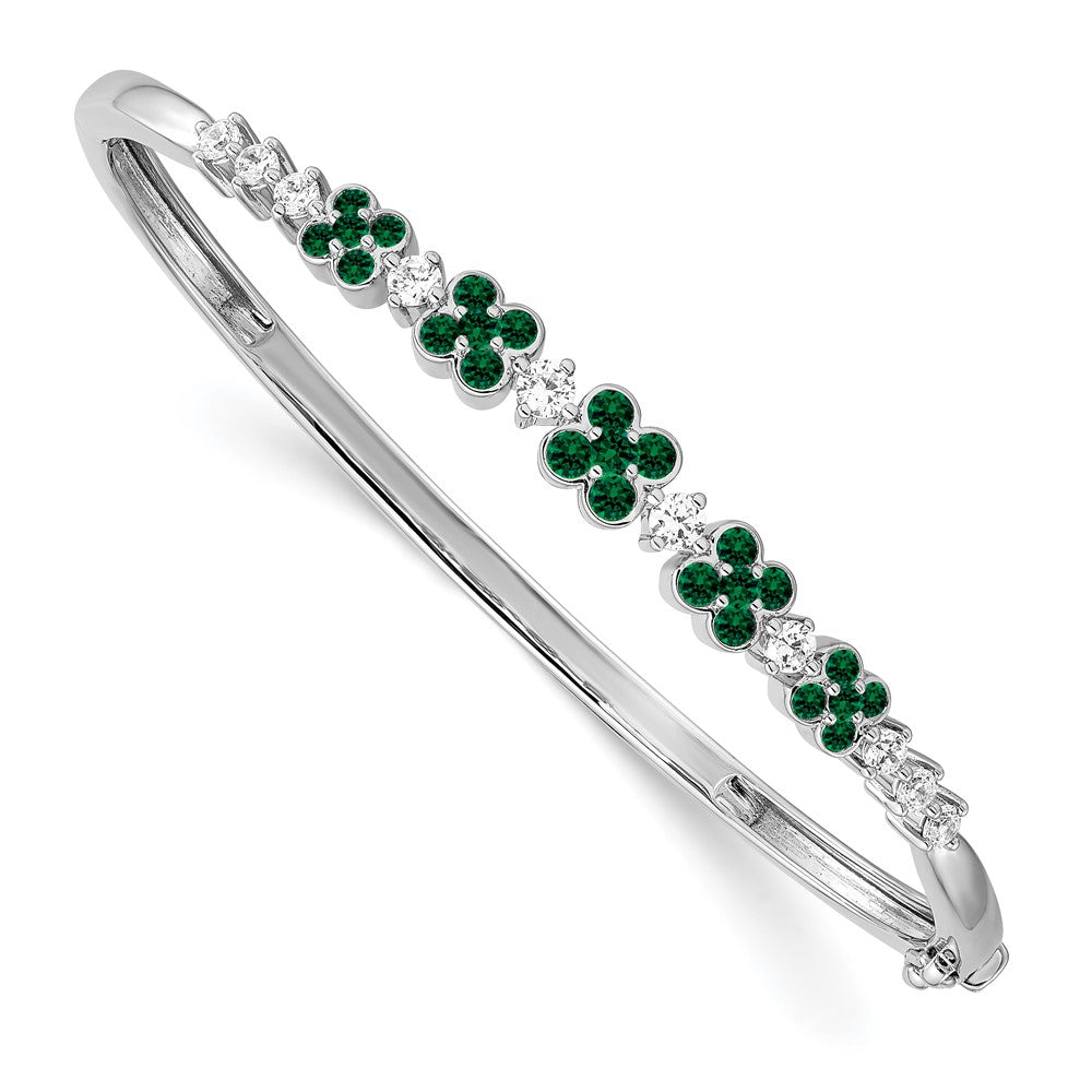 14K White Gold Lab Grown Diamond VS/SI+ G+ Created.Emerald Bangle Bracele