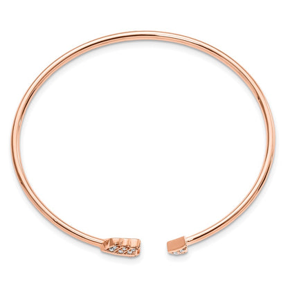 14K Rose Gold Polished Complete 1/10 Carat Diamond Arrow Flexible Cuff Bangle Bracelet