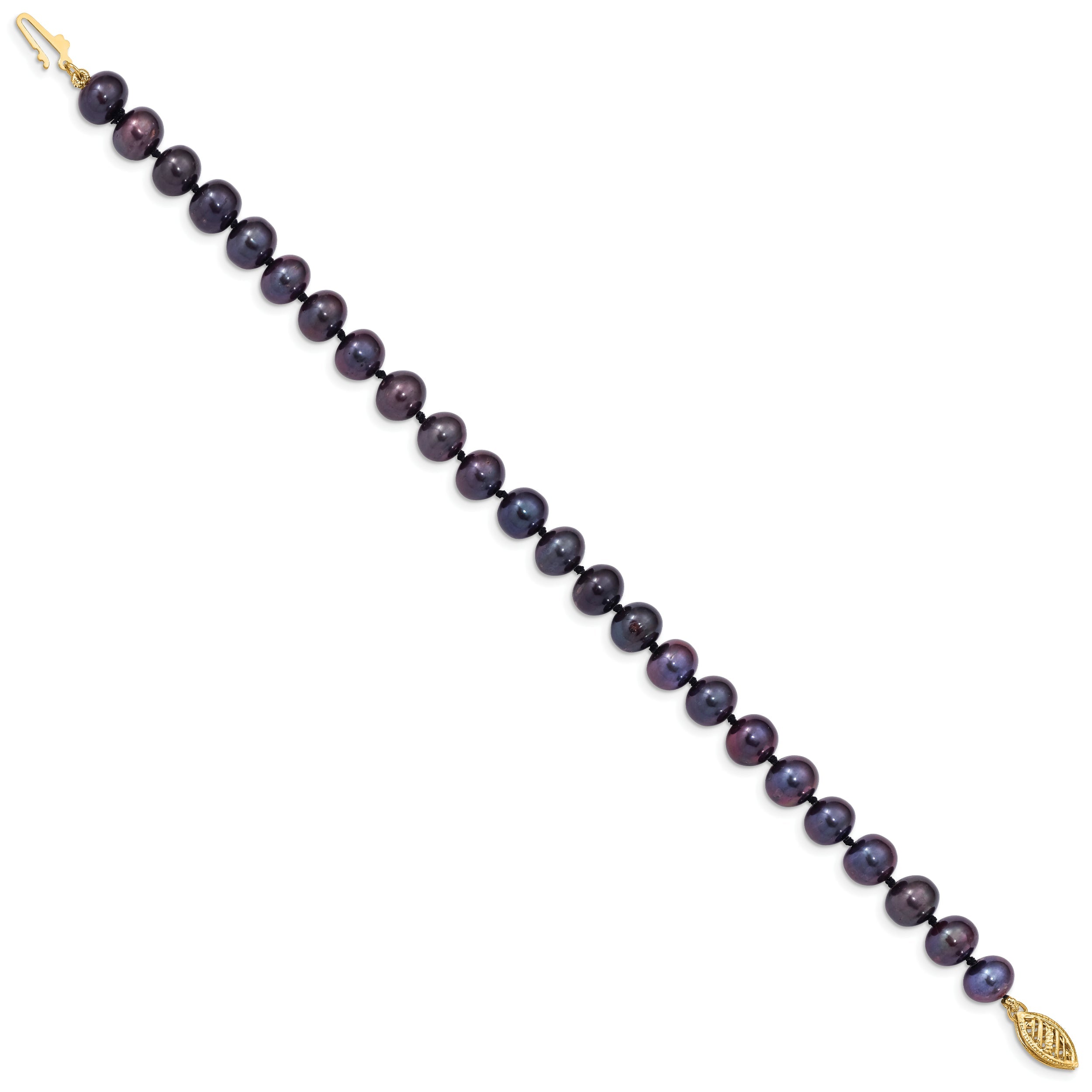7.5 Inch 14K 7-8mm Black Near Round Freshwater Cultured Pearl Bracelet