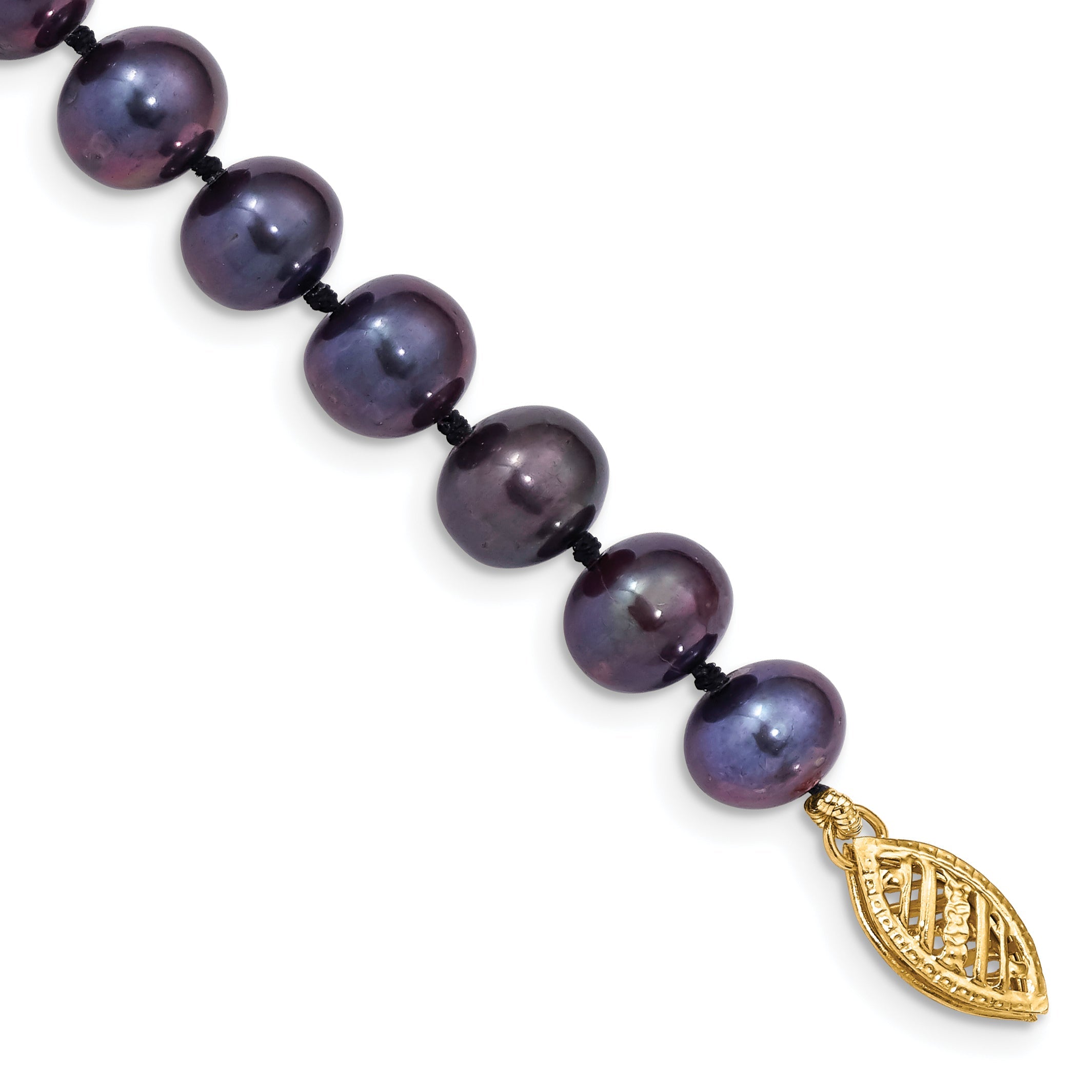 7.5 Inch 14K 7-8mm Black Near Round Freshwater Cultured Pearl Bracelet