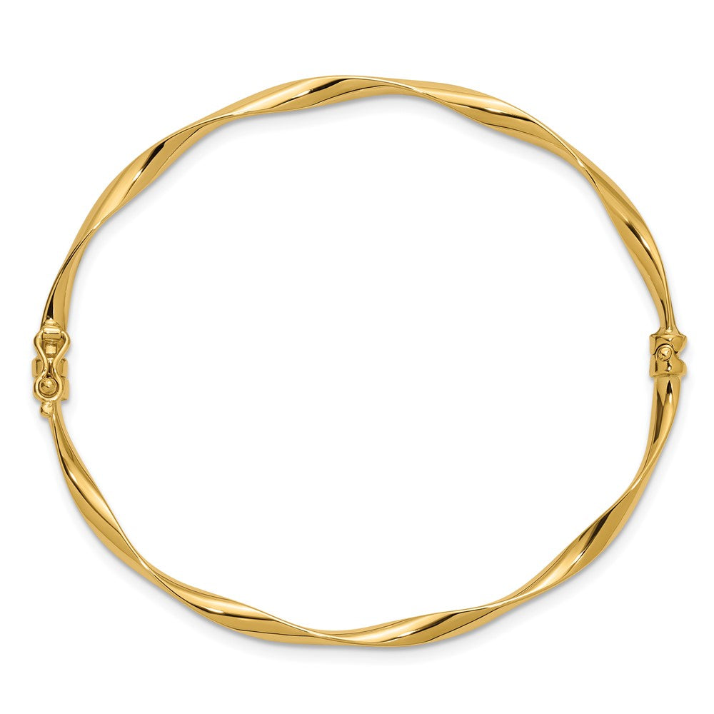14K Yellow Gold Polished Twisted Hinged Bangle