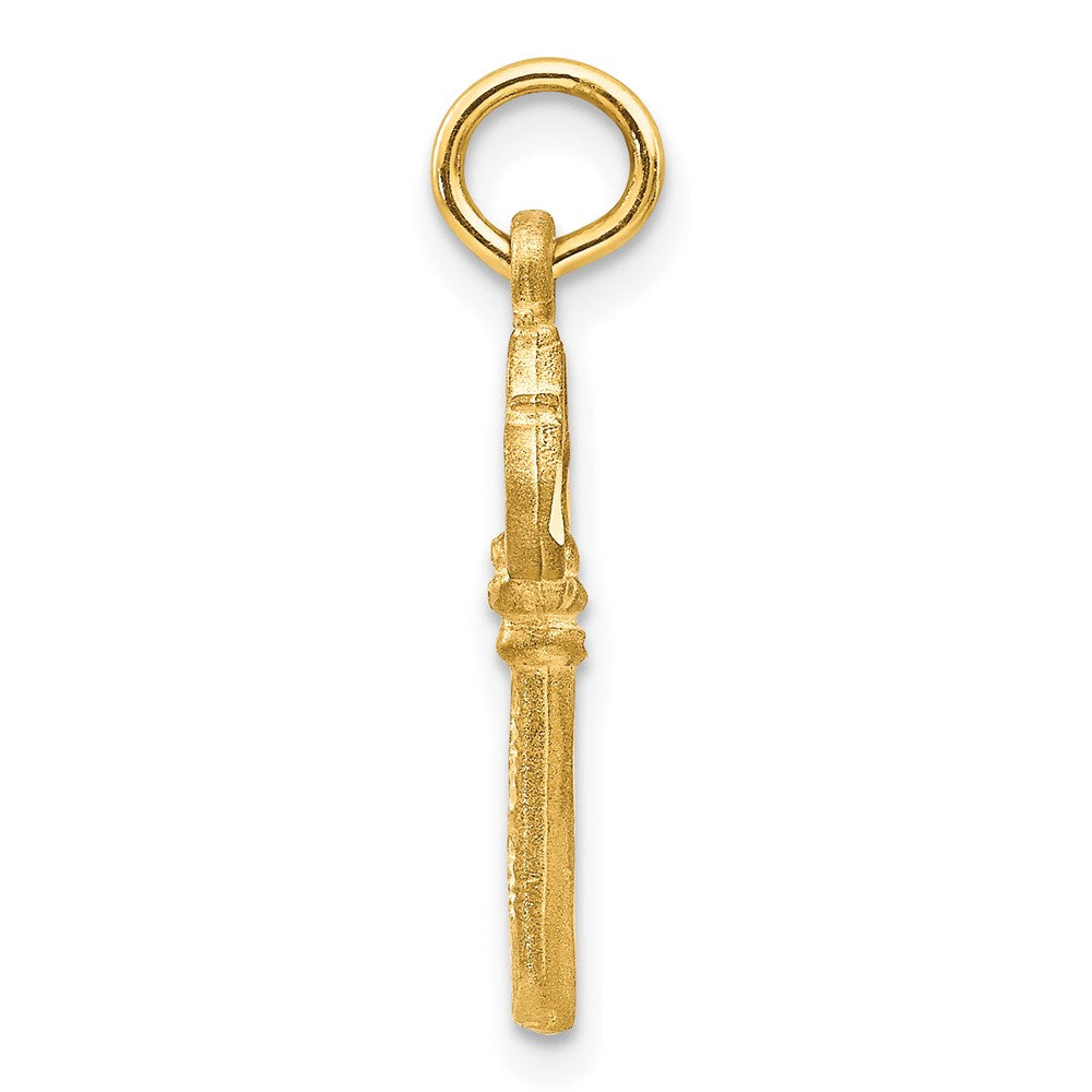 14K Yellow Gold Polished Diamond-Cut 3D Key Charm