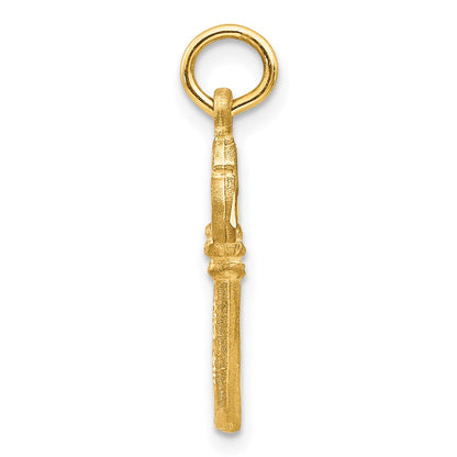 14K Yellow Gold Polished Diamond-Cut 3D Key Charm