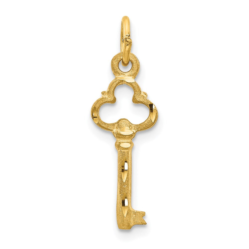 14K Yellow Gold Polished Diamond-Cut 3D Key Charm