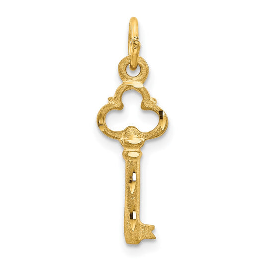 14K Yellow Gold Polished Diamond-Cut 3D Key Charm