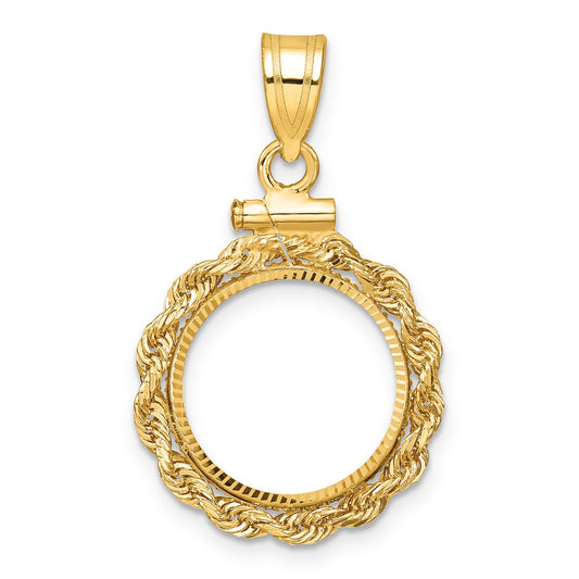 10K Yellow Gold Wideband Distinguished Coin Jewelry Polished Rope And Diamond-Cut 14.0mm X 1.1mm Screw Top Bezel Pendant