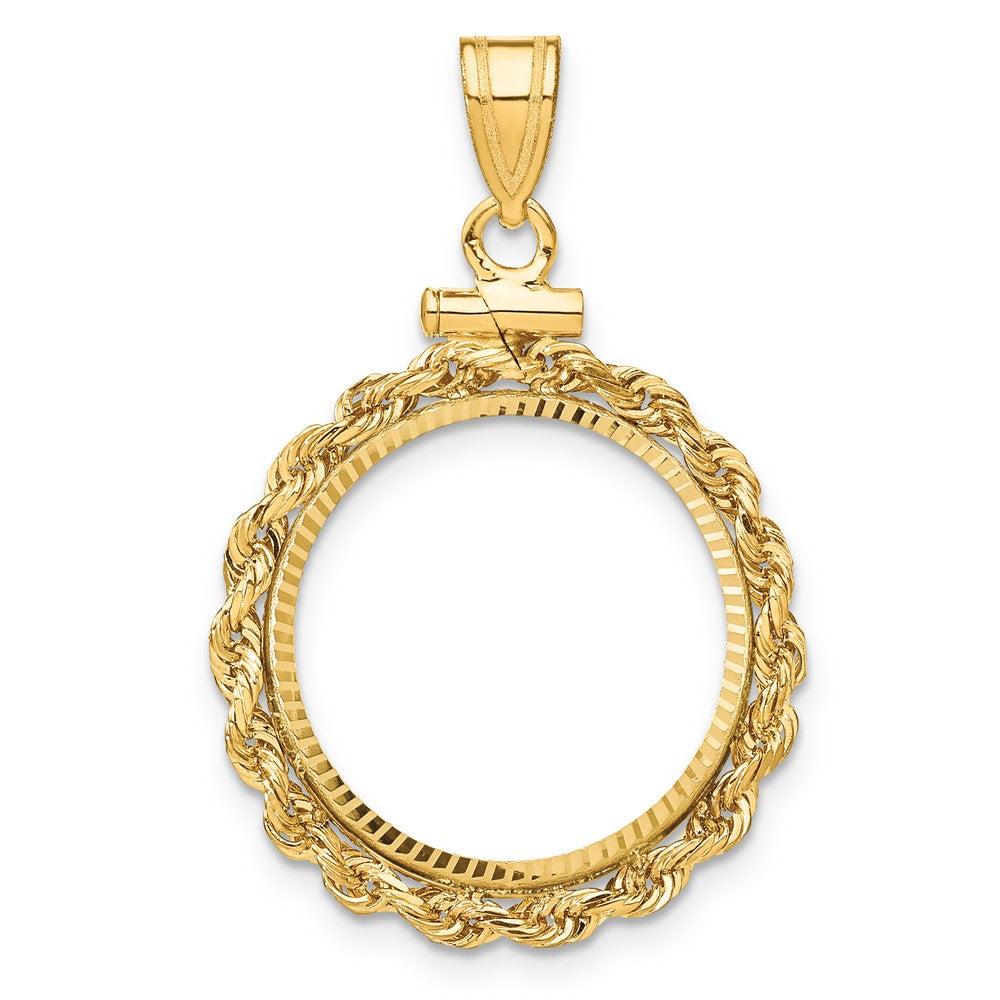 10K Yellow Gold Wideband Distinguished Coin Jewelry Polished Rope And Diamond-Cut 18.0mm X 1.35mm Screw Top Bezel Pendant