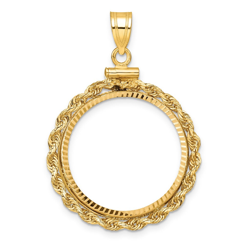 10K Yellow Gold Wideband Distinguished Coin Jewelry Polished Rope And Diamond-Cut 22.0mm X 1.9mm Screw Top Bezel Pendant