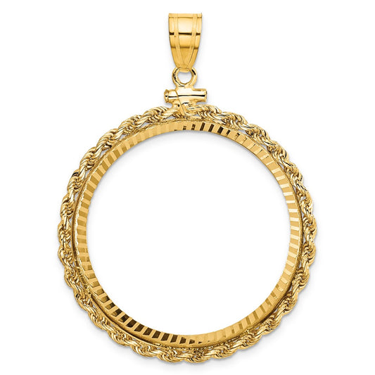 10K Yellow Gold Wideband Distinguished Coin Jewelry Polished Rope And Diamond-Cut 32.7mm X 3.00mm Screw Top Bezel Pendant