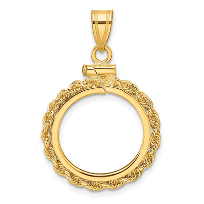 10K Yellow Gold Wideband Distinguished Coin Jewelry Polished Rope 16.5mm X 1.35mm Screw Top Bezel Pendant