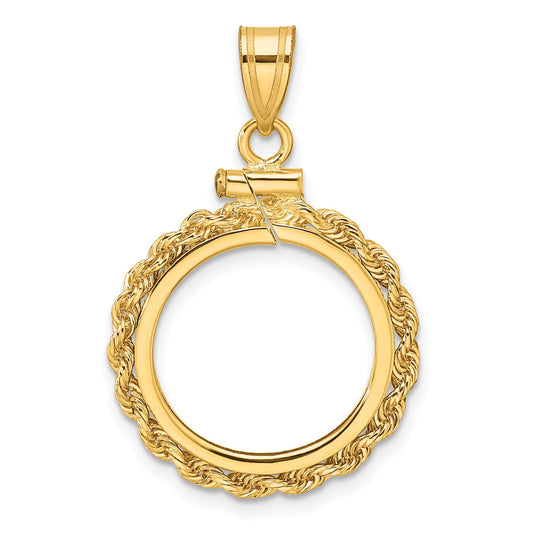 10K Yellow Gold Wideband Distinguished Coin Jewelry Polished Rope 16.5mm X 1.35mm Screw Top Bezel Pendant