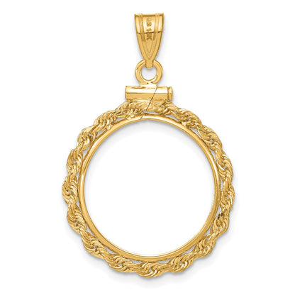 14K Yellow Gold Wideband Distinguished Coin Jewelry Polished Rope 17.8mm X 1.35mm Screw Top Bezel Pendant