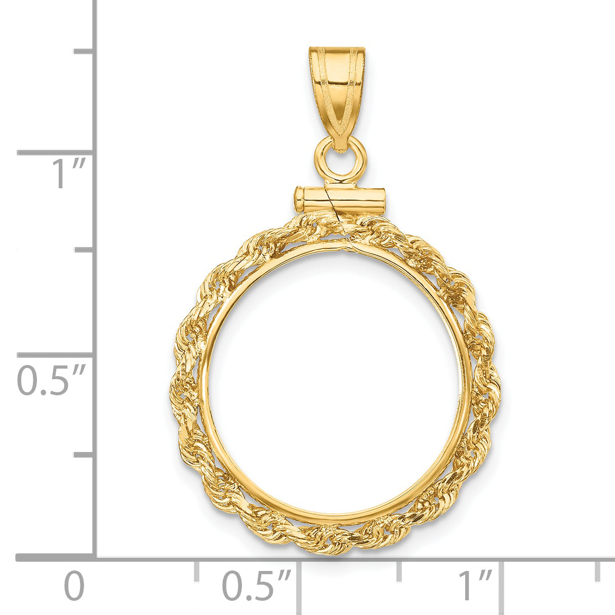 14K Yellow Gold Wideband Distinguished Coin Jewelry Polished Rope 17.8mm X 1.35mm Screw Top Bezel Pendant