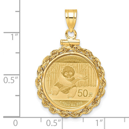 14K Yellow Gold Wideband Distinguished Coin Jewelry Polished Rope Mounted 1/10Oz Panda Screw Top Bezel Pendant