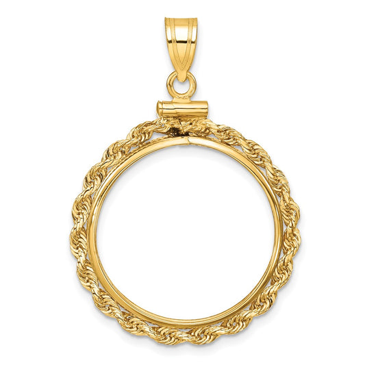 10K Yellow Gold Wideband Distinguished Coin Jewelry Polished Rope 22.0mm X 1.9mm Screw Top Bezel Pendant