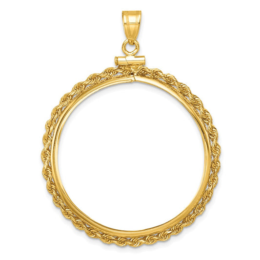 10K Yellow Gold Wideband Distinguished Coin Jewelry Polished Rope 32.0mm X 2.85mm Screw Top Bezel Pendant